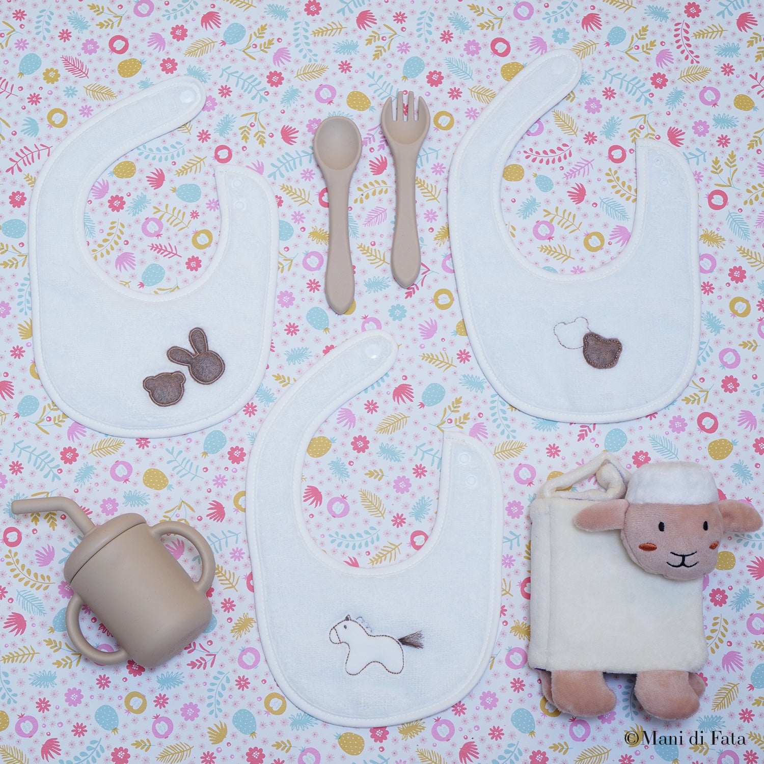 Bavetta rotonda in spugna di bamboo bianco e beige