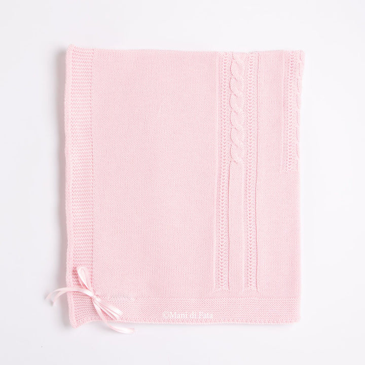 Coperta da culla in lana rosa con trecce