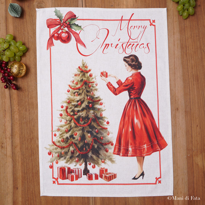 Asciugapiatti in cotone Natale Vintage