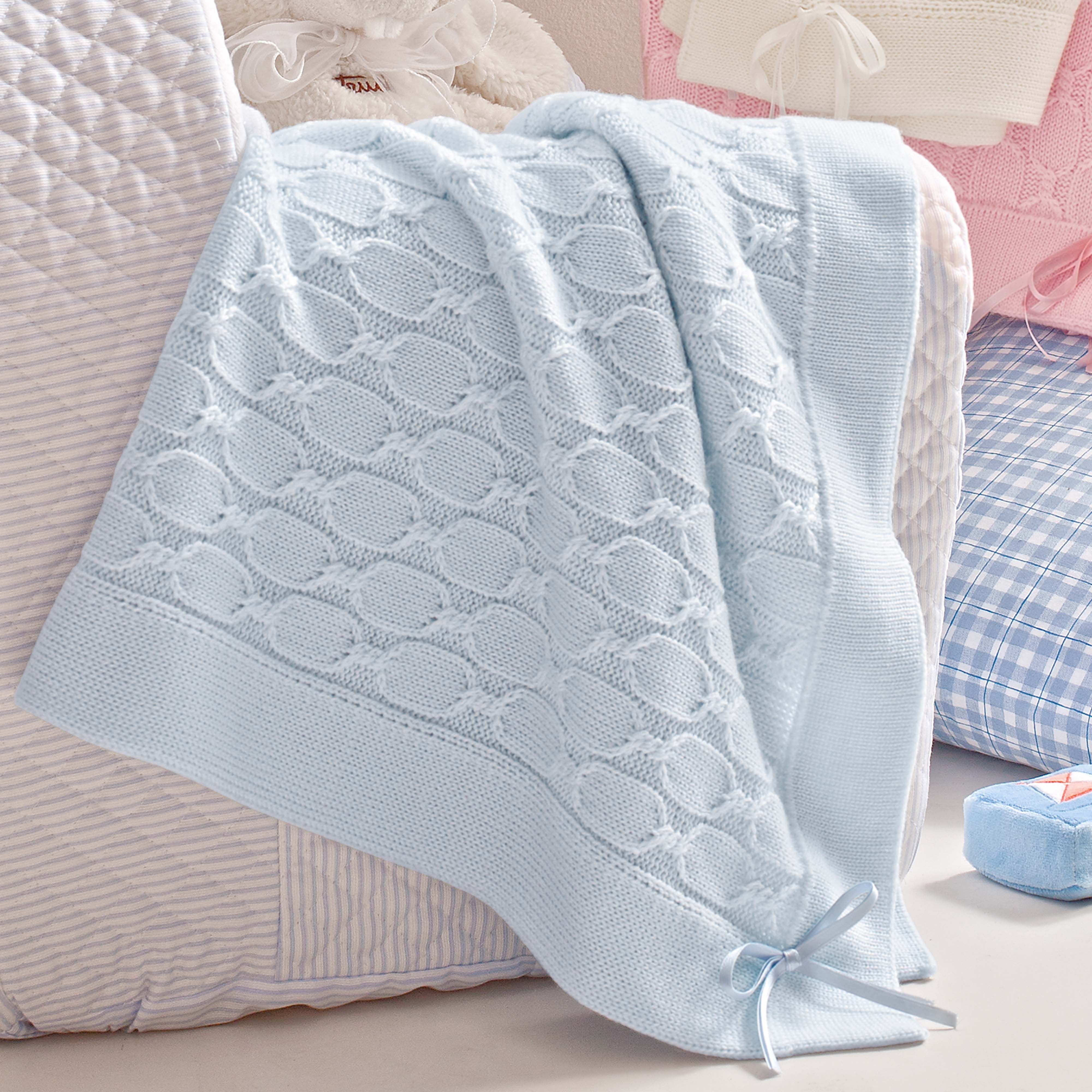 Copertina culla in pura lana celeste lavorazione catene