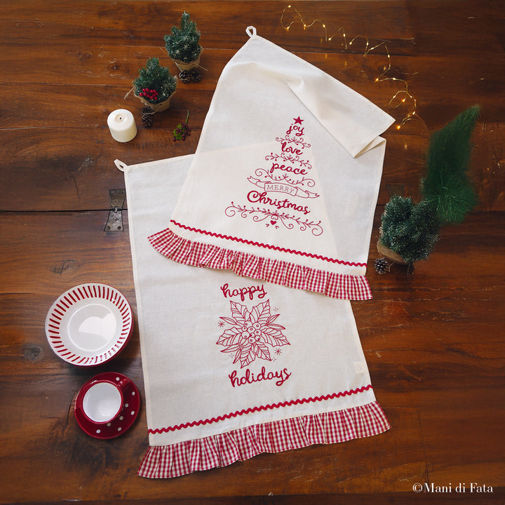 Kit 2 asciugapiatti punti vari Happy Holidays e Joy, Love, Peace