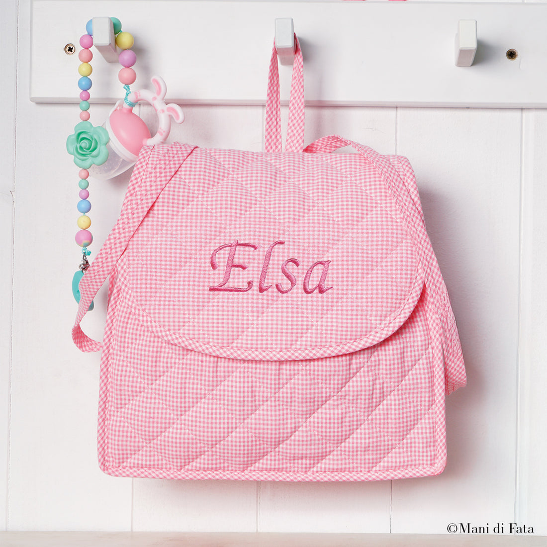 Zaino rosa personalizzato ricamato a macchina