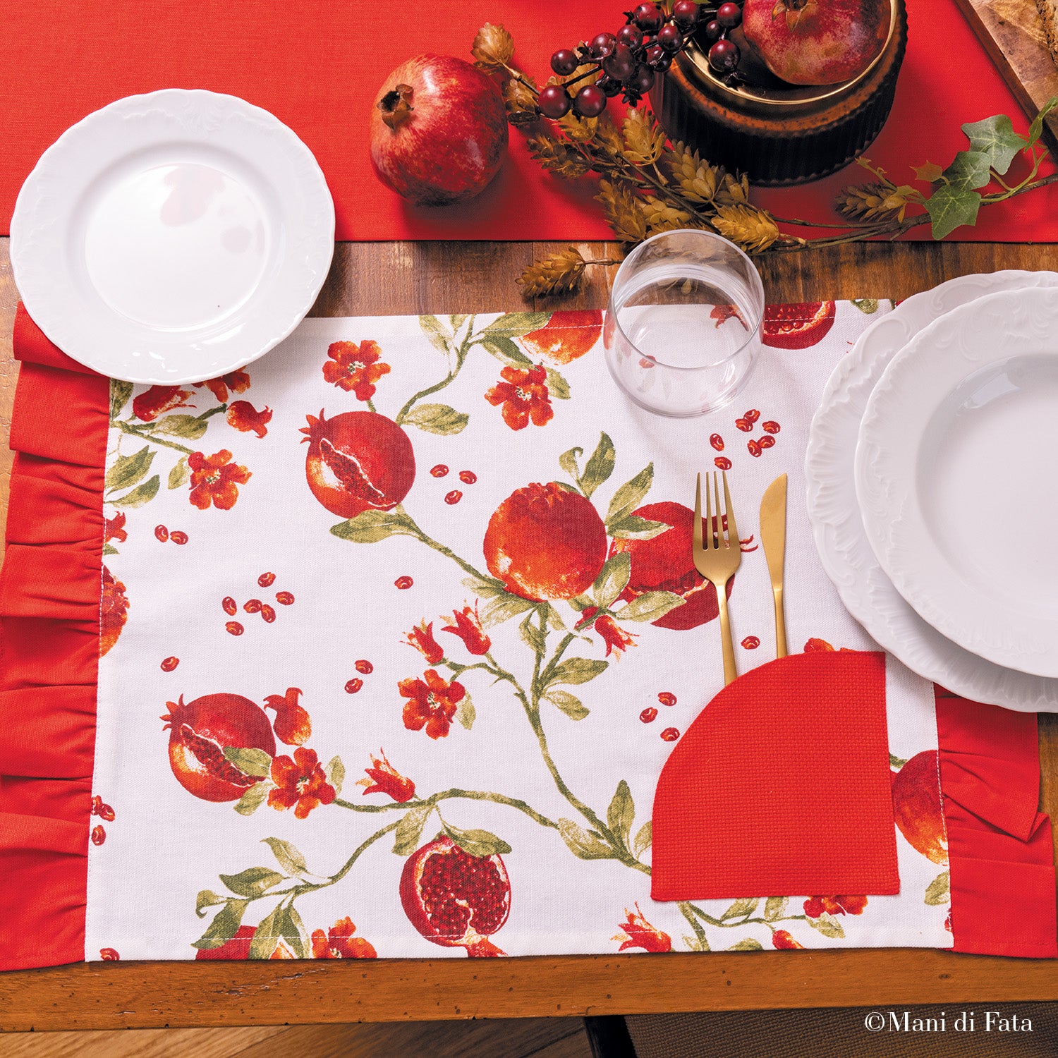 Americano singolo fantasia melograno con rouches