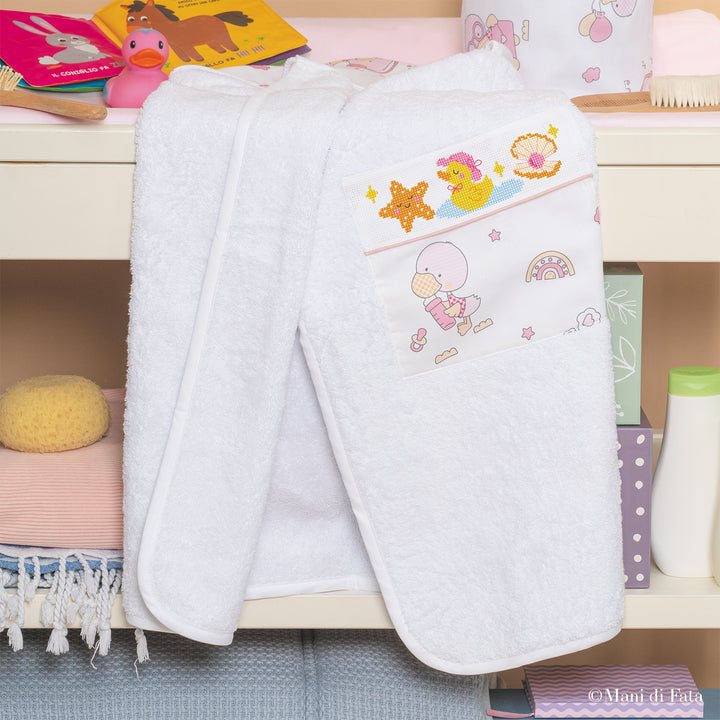 Kit triangolo in spugna fantasia paperotti rosa da ricamare a punto croce con motivi estivi