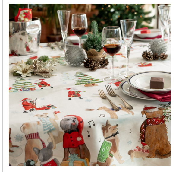 Tovaglia 8 posti Natalizia con cagnolini