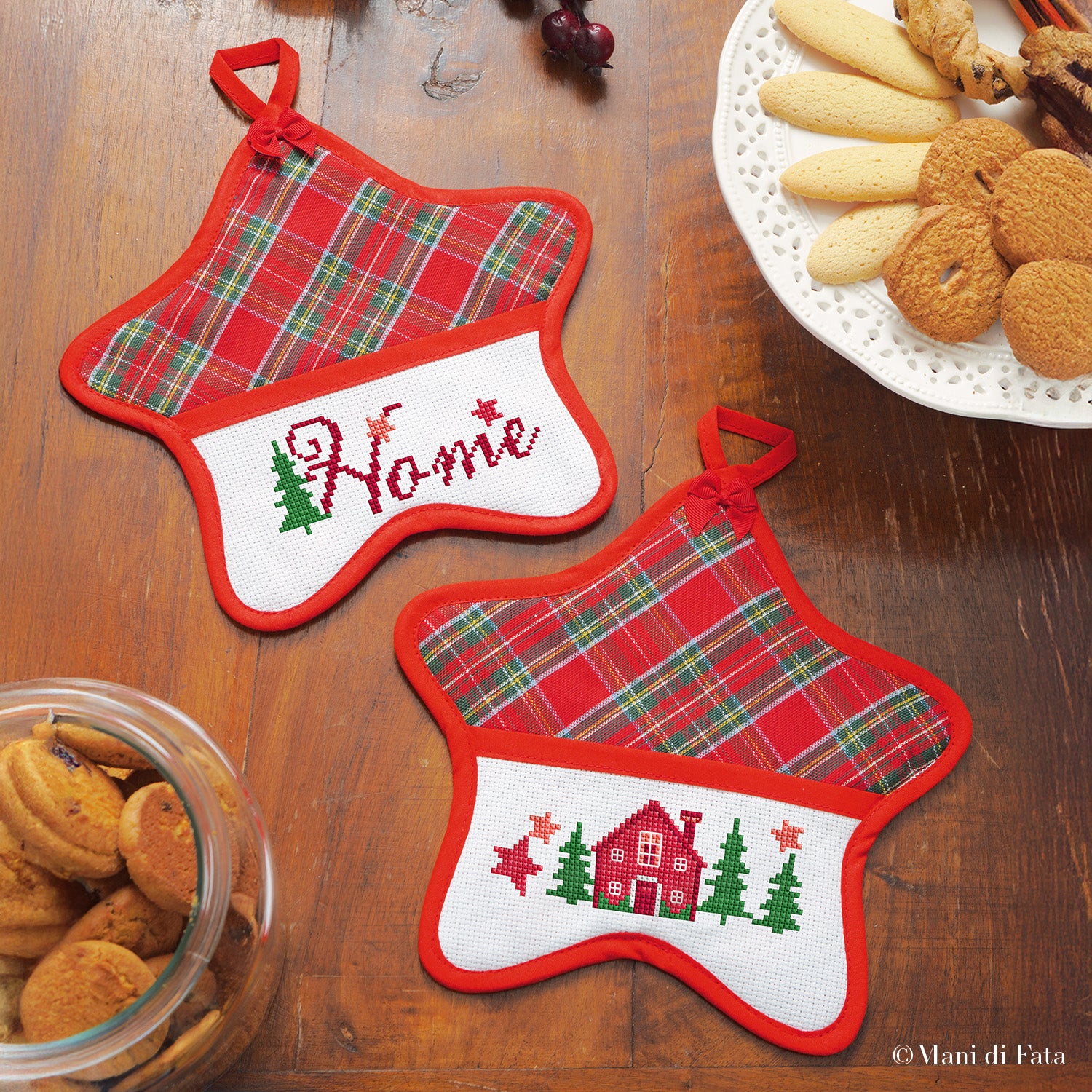 Kit 2 presine a stella ricamo punto croce