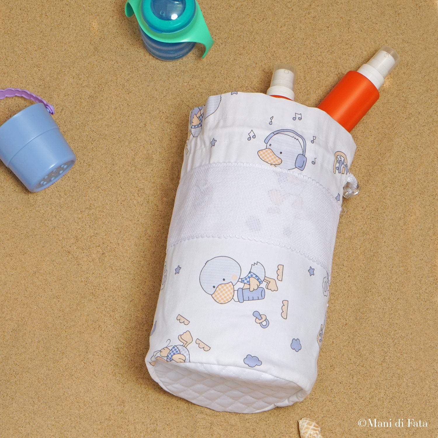 Portatutto baby da ricamare fantasia celeste'Paperotti'