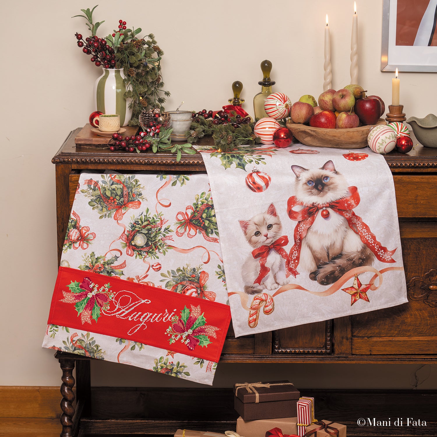 Kit asciugapiatti natalizio punto croce Auguri