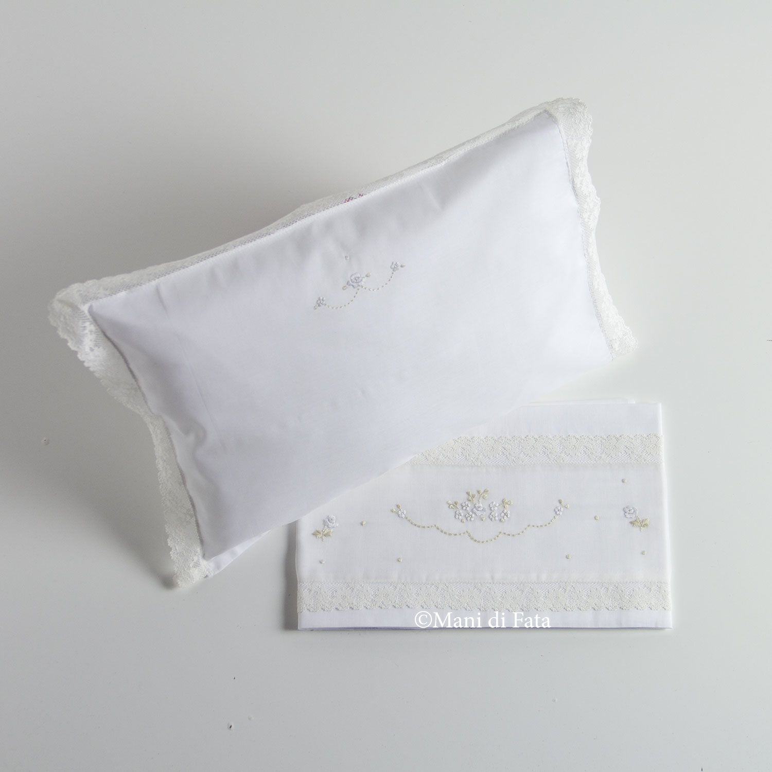 Lenzuolino culla cotone in organza fiori avorio