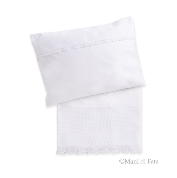 Lenzuolino culla in cotone con sangallo ricamo punto croce