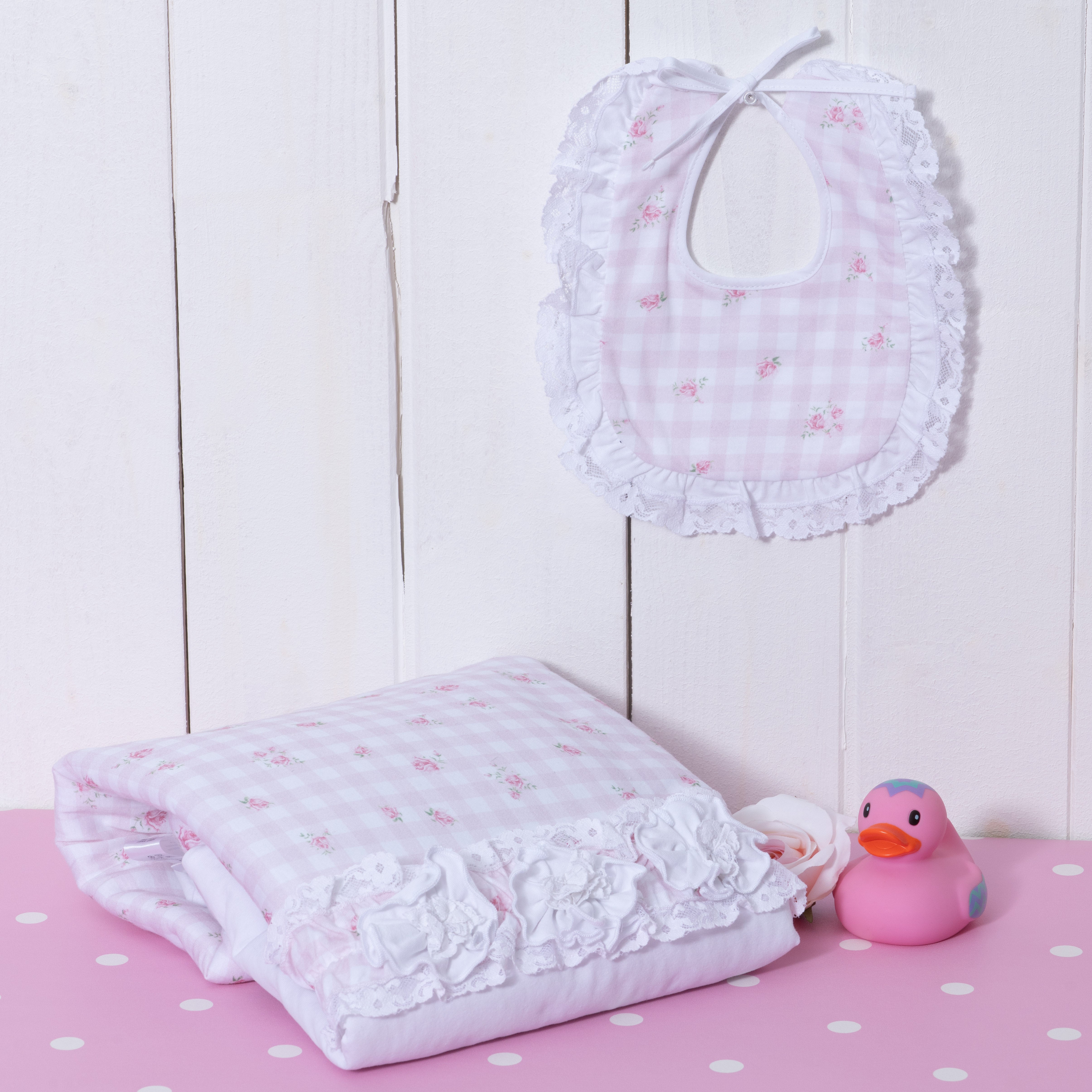 Bavetta bimba in mussola di cotone stampa roselline