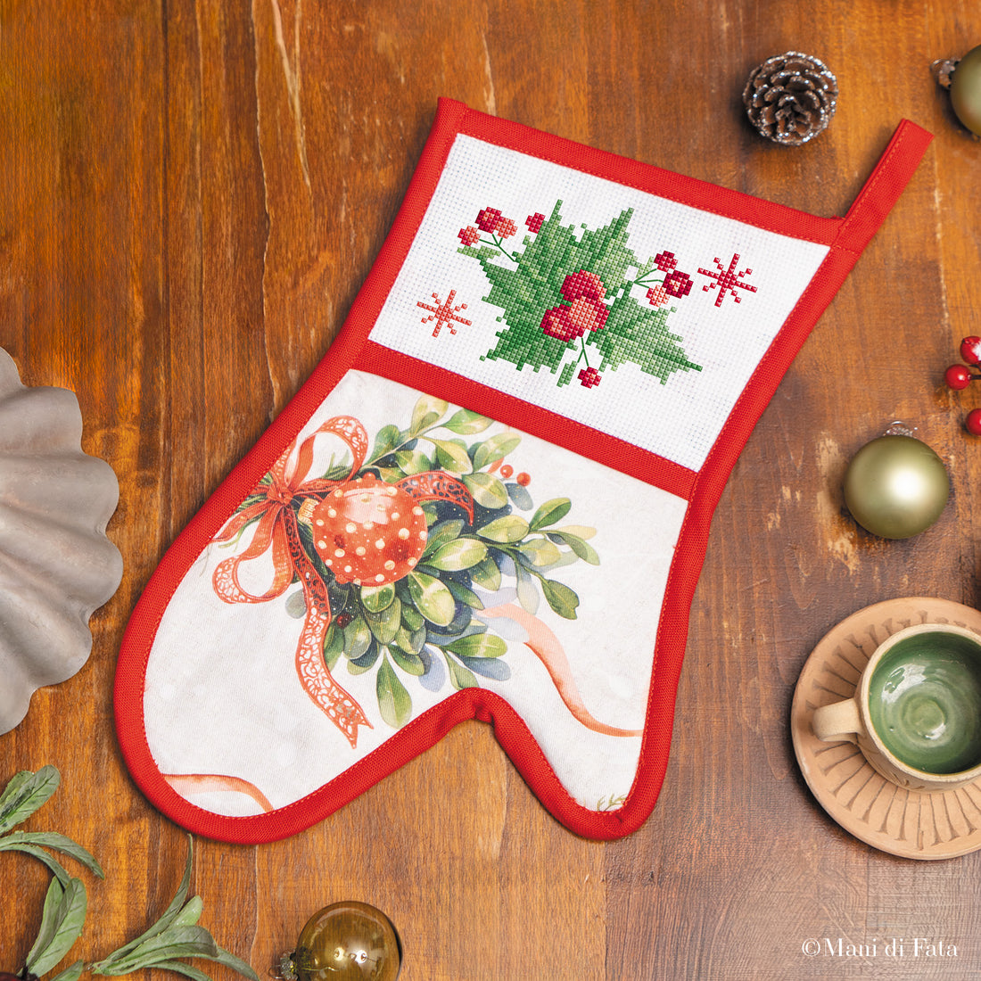 Kit guanto-forno punto croce Agrifoglio