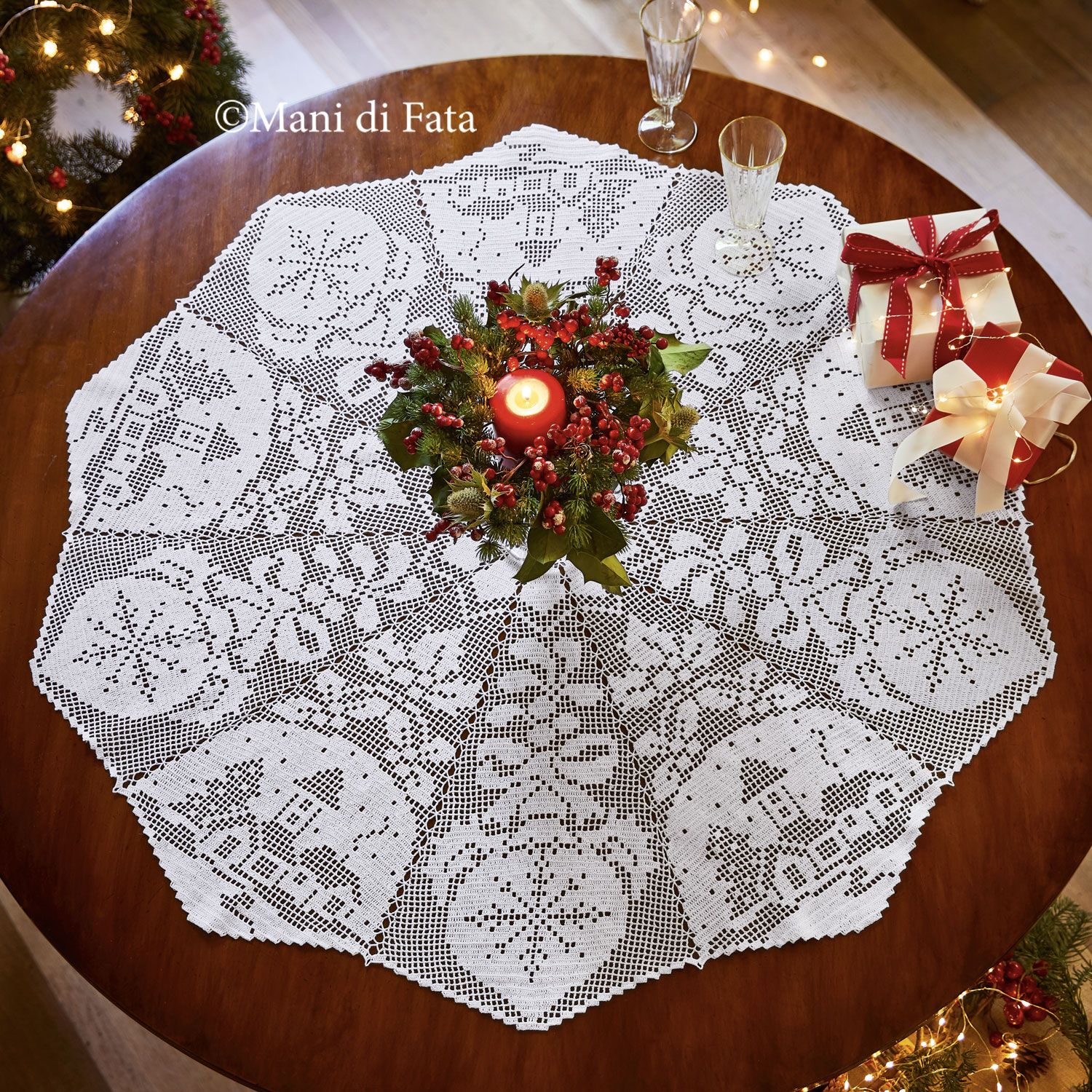 Kit centro filet Paesaggio natalizio innevato