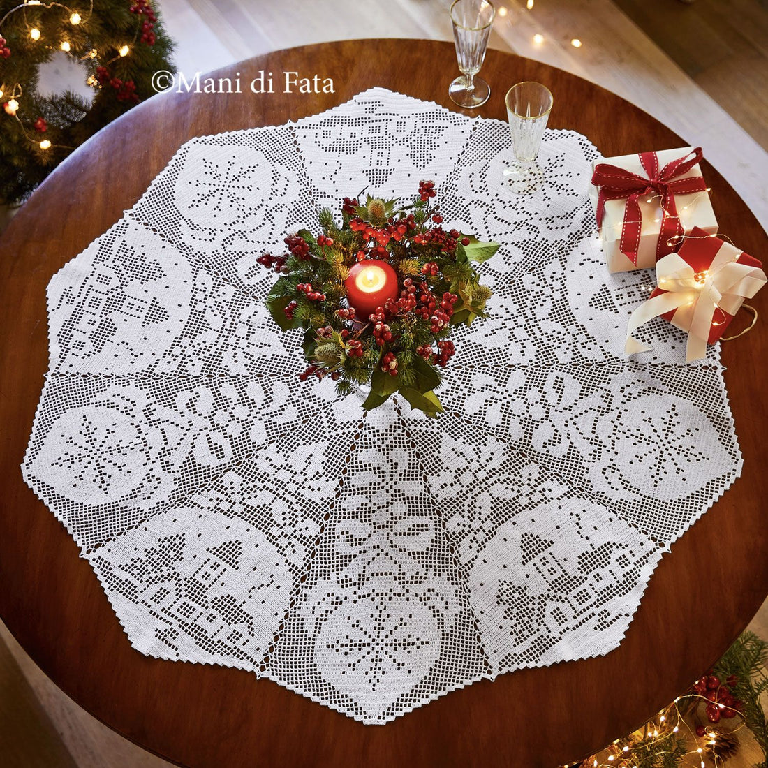 Kit centro filet Paesaggio natalizio innevato