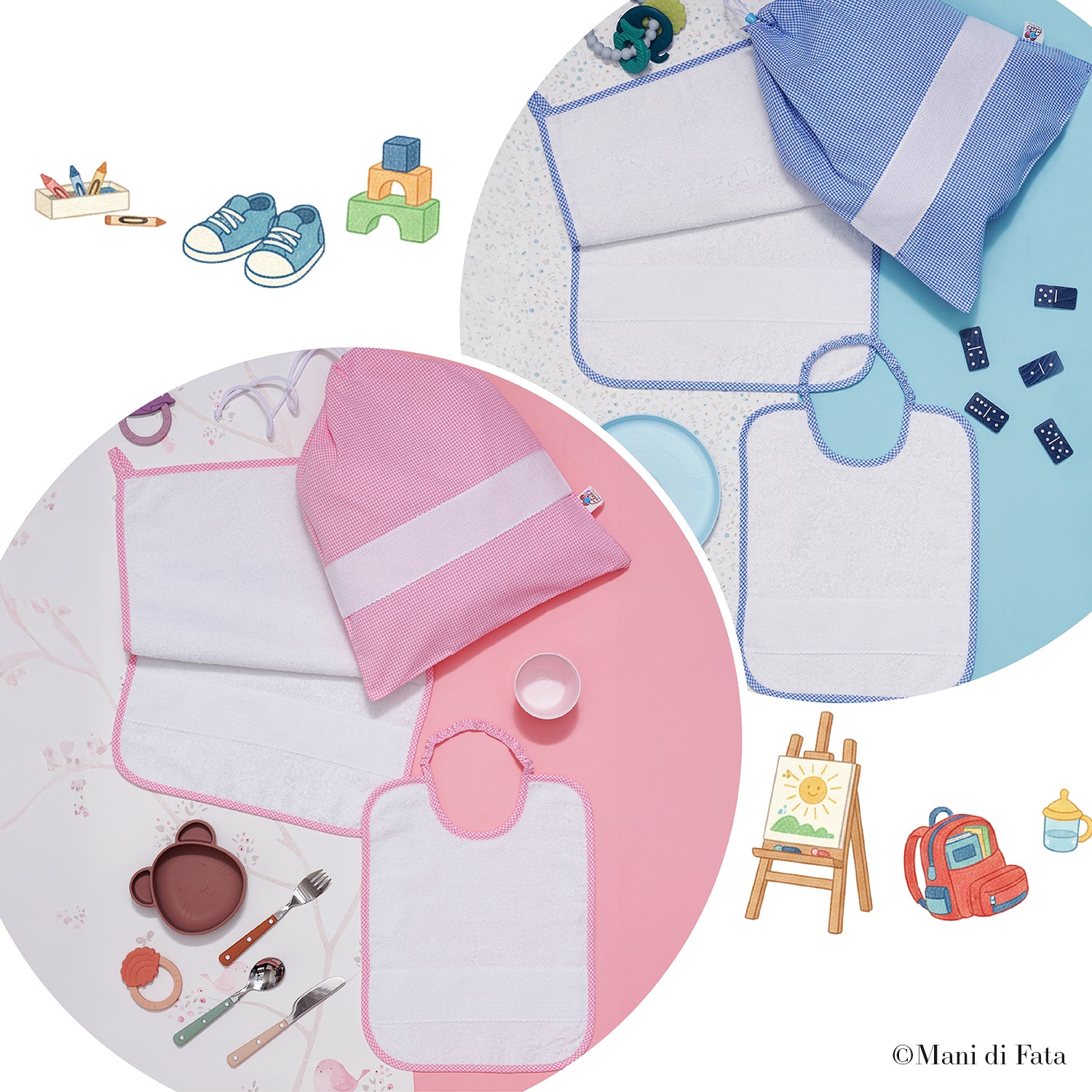 Set asilo a quadretti ricamo punto croce