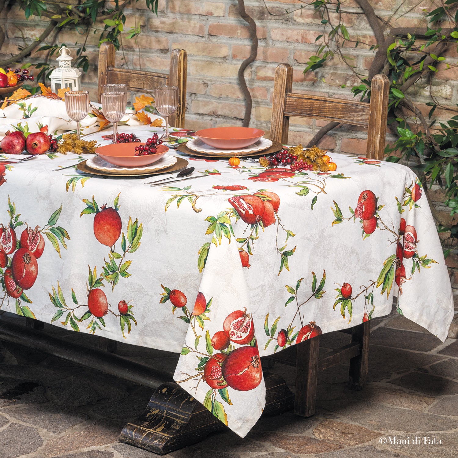 Tovaglia rett.da 12 170X270 in misto lino "Melograno"