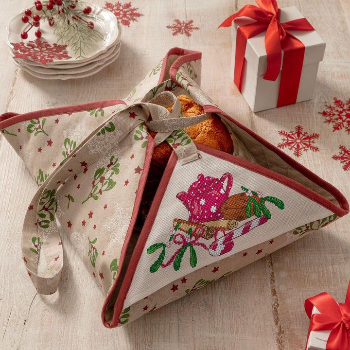 Kit porta torta ricamo punto croce Teiera e biscotti natalizi