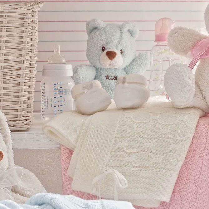 Copertina culla in pura lana bianca lavorazione catene