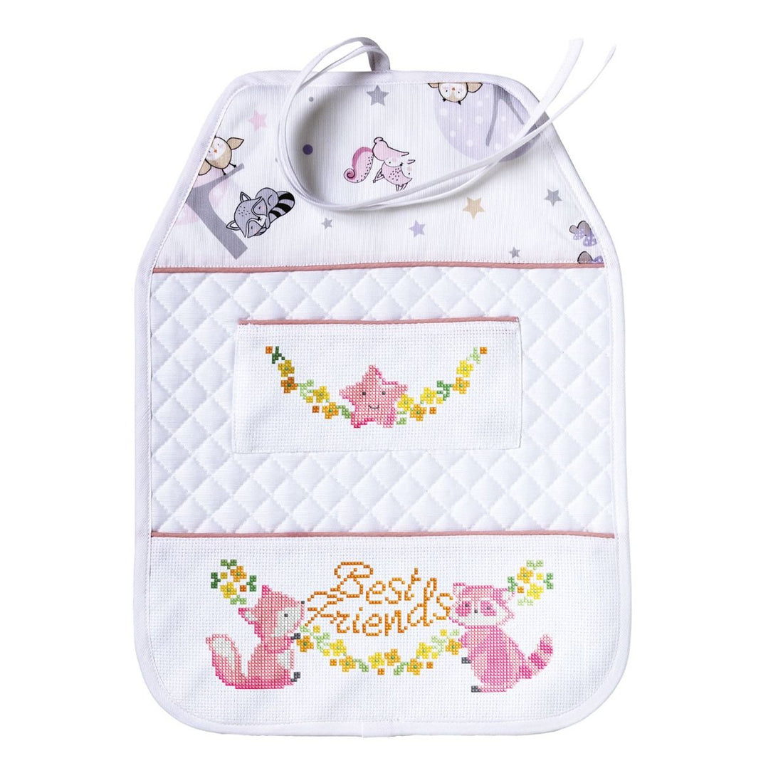 Kit portaoggetti rosa a punto croce 'Amici del bosco'