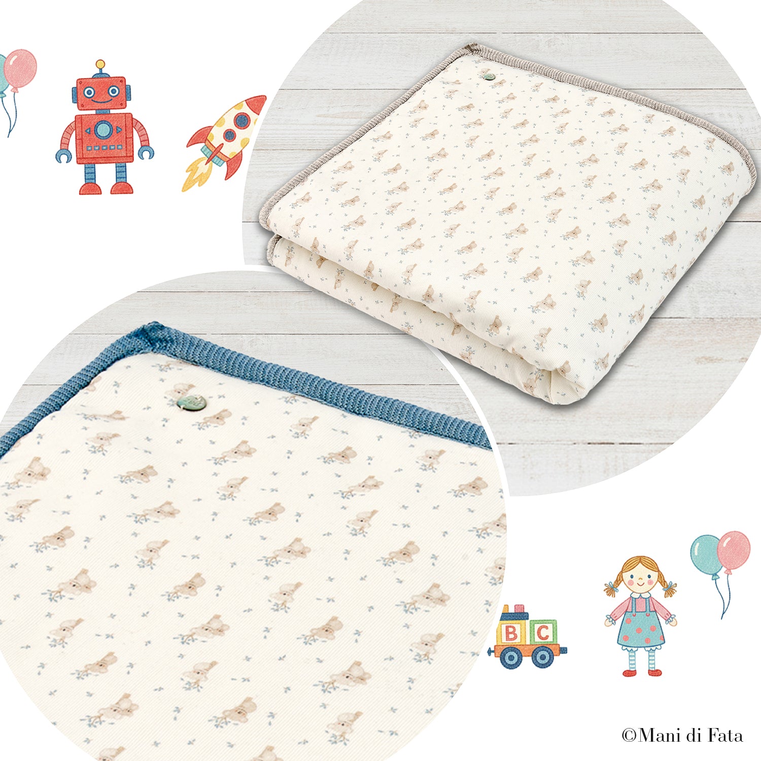 Copertina culla in misto cashmere con tessuto stampa koala