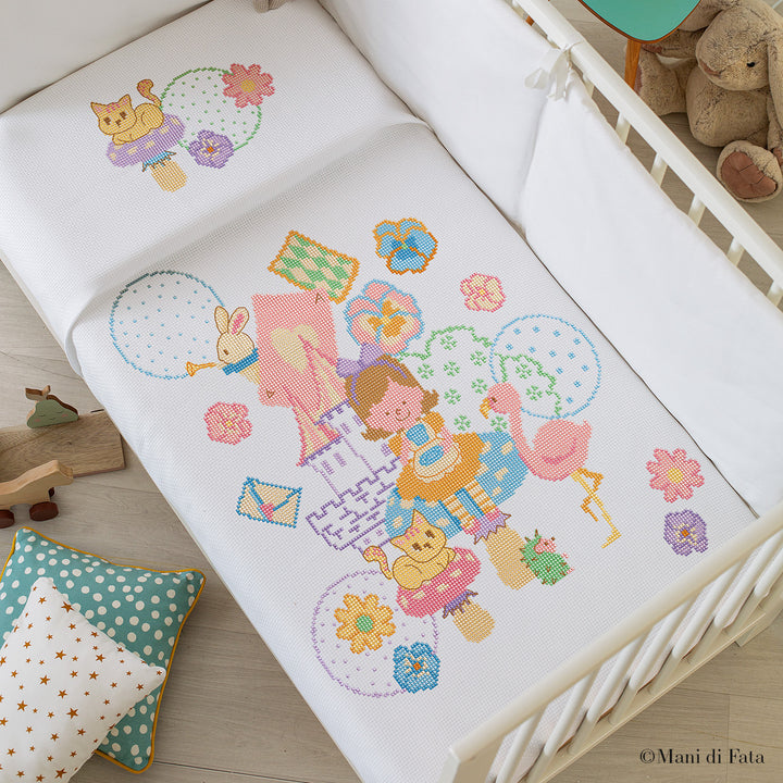 Kit copertina lettino cotone bianco Alice nel paese delle Meraviglie