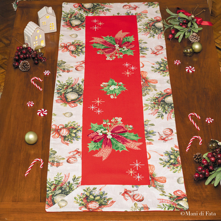 Kit lista natalizia in cotone punto croce Vischio