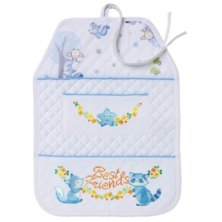 Kit portaoggetti celeste a punto croce 'Amici del bosco'