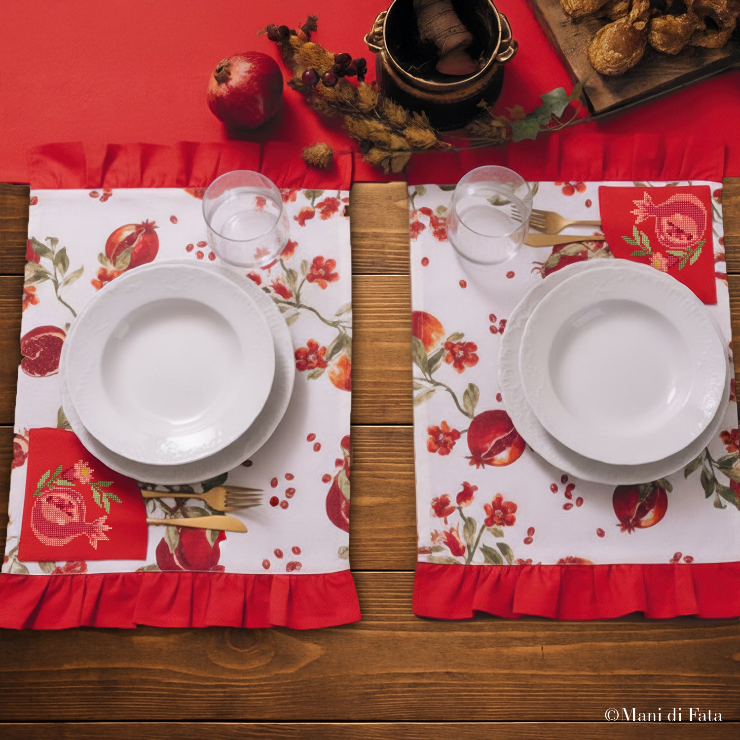Kit due americani con tessuto melograno con aida rossa da ricamare a punto croce