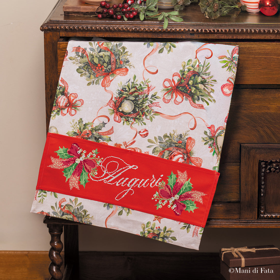 Kit asciugapiatti natalizio punto croce Auguri