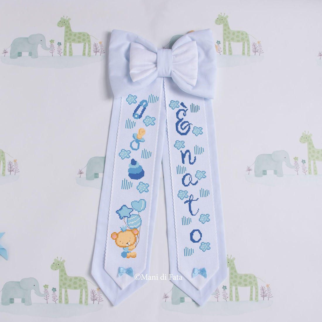 Kit punto croce fiocco nascita bimbo 'Orsetto'