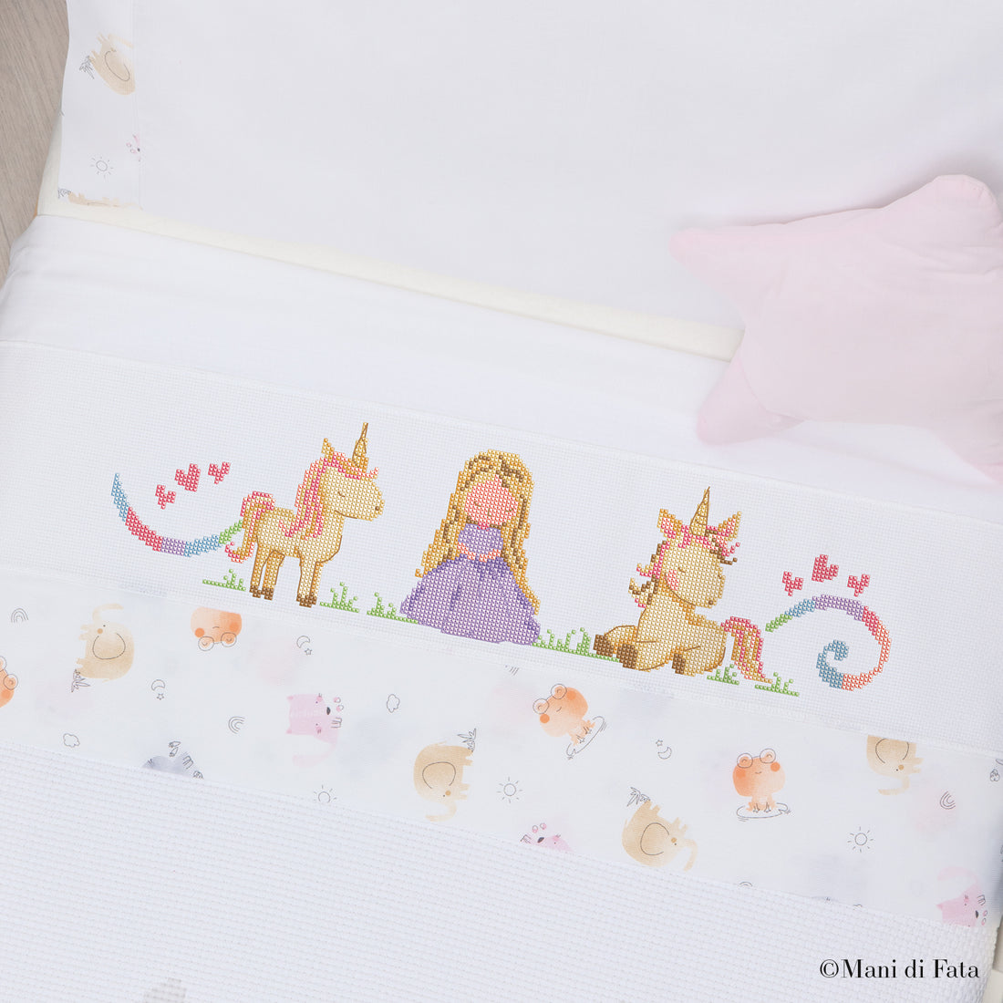 Kit lenzuolino lettino rosa Principessa Unicorno