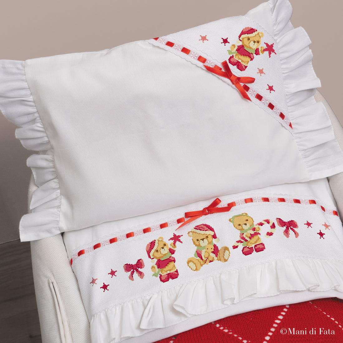 Kit lenzuolino passanastro rosso Orsetti Natale