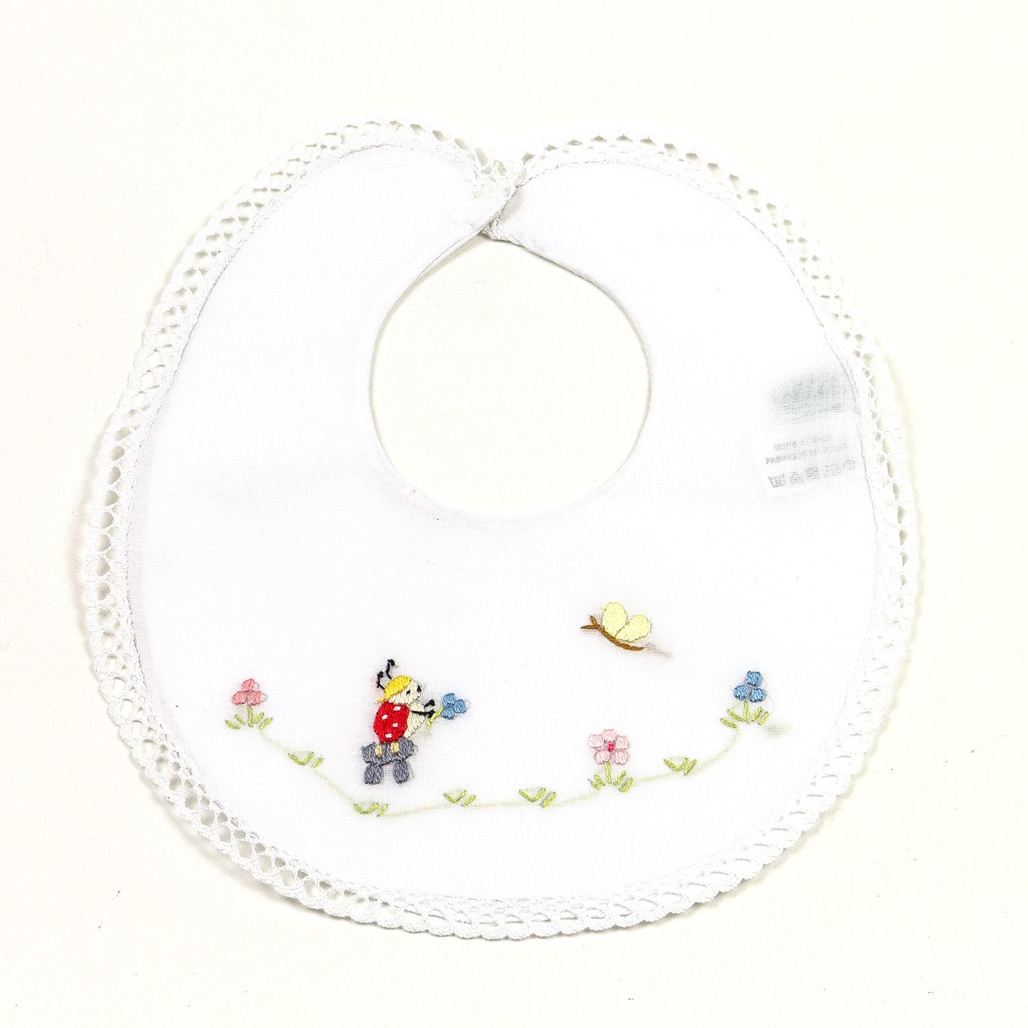 Bavetta in cotone ricamato a mano coccinella