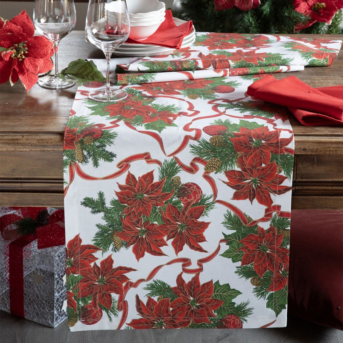 Runner stampato nastri e Stelle di Natale