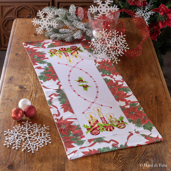 kit lista in Aida confezionata con bordo tessuto fantasia con stelle di Natale