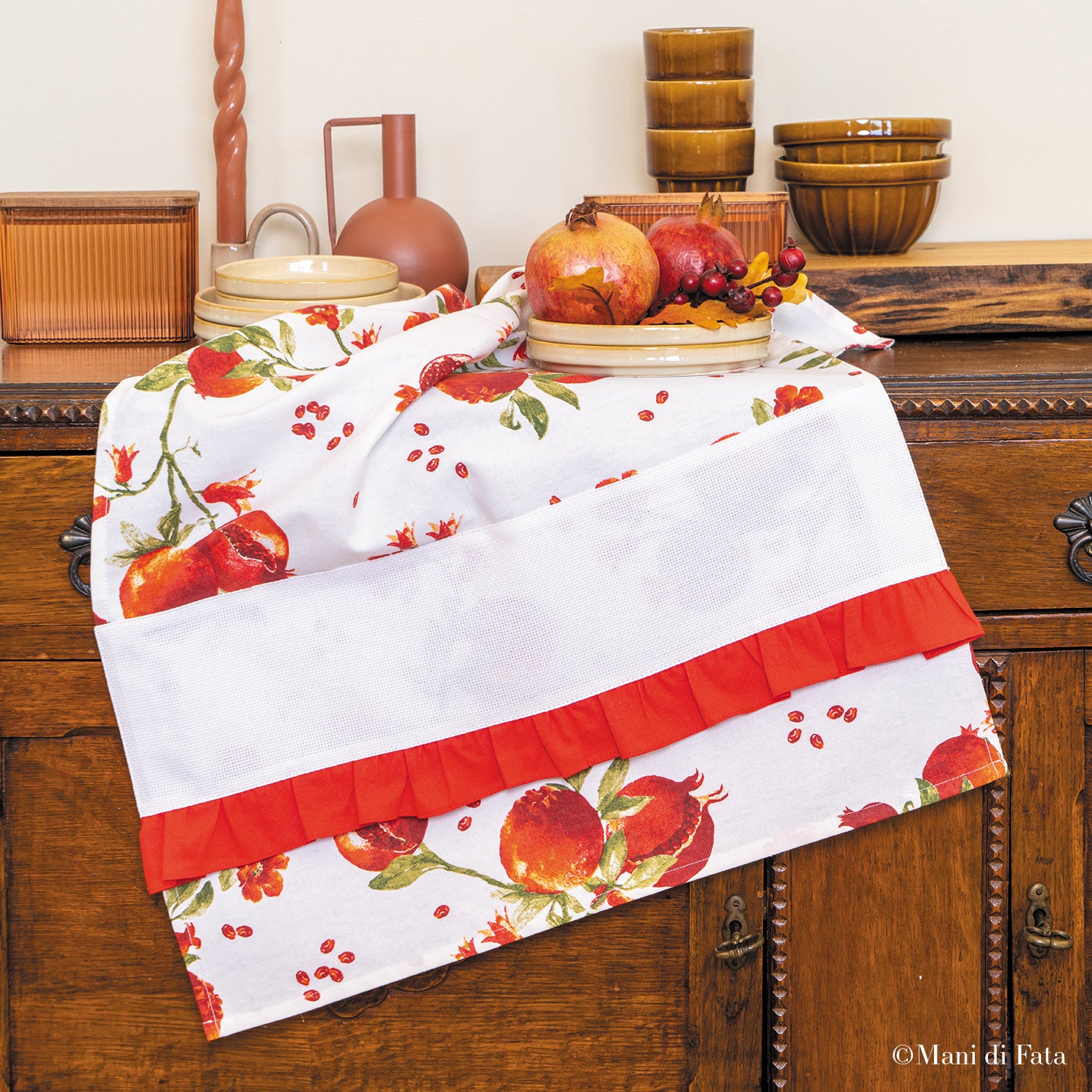 Asciugapiatti fantasia melograno con rouches