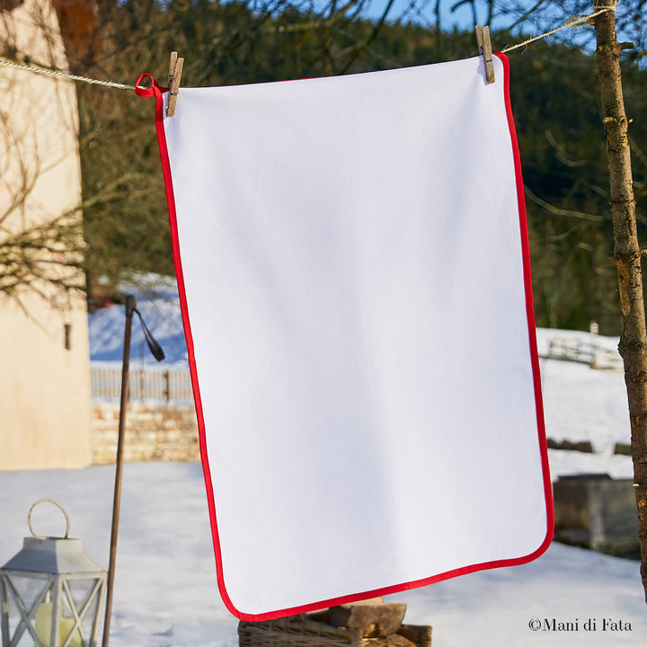 Stofinaccio in Aida di cotone bianco con sbieco rosso