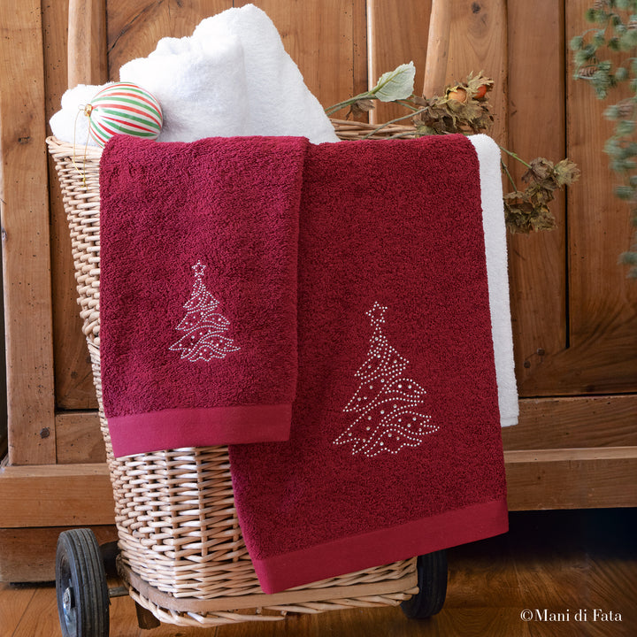 Parure spugna di cotone bordeaux Albero di Natale con strass