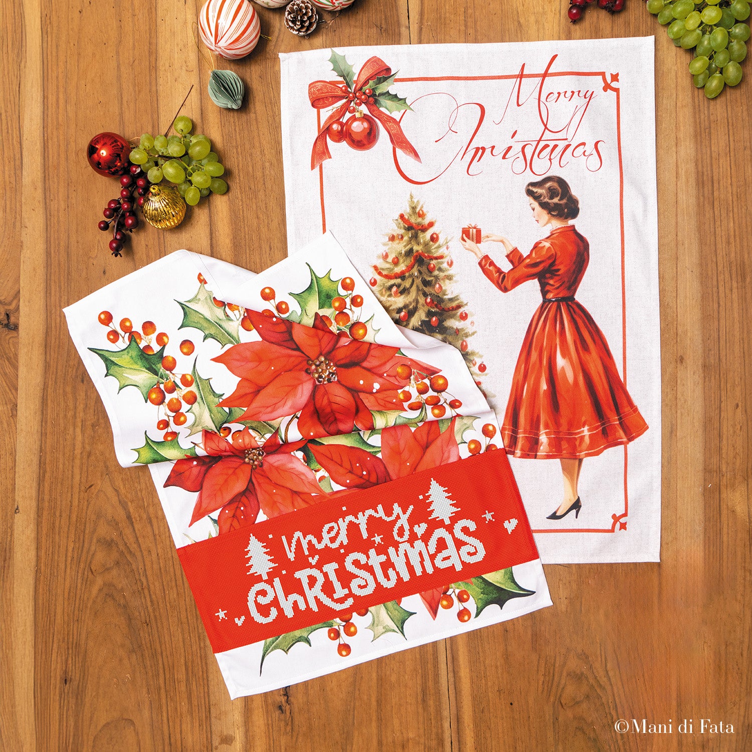 Kit asciugapiatti natalizio punto croce Merry Christmas