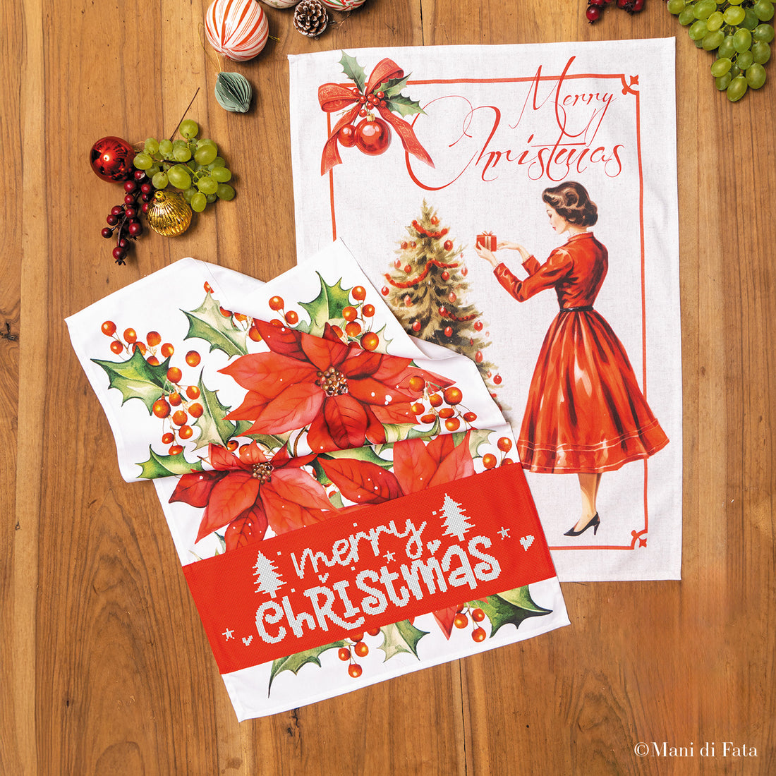 Kit asciugapiatti natalizio punto croce Merry Christmas