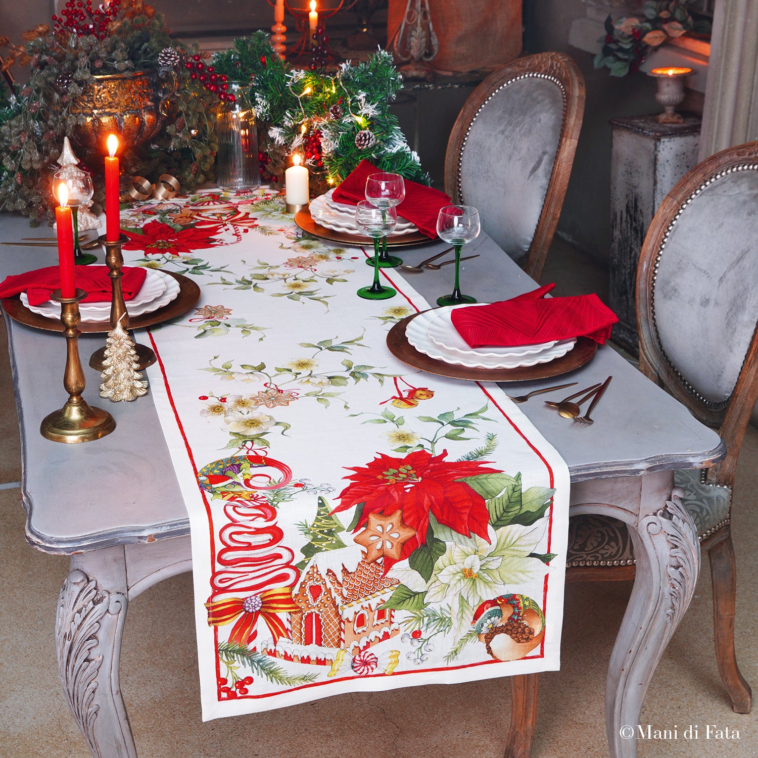 Runner da tavola in lino stampato 'Pan di zenzero'