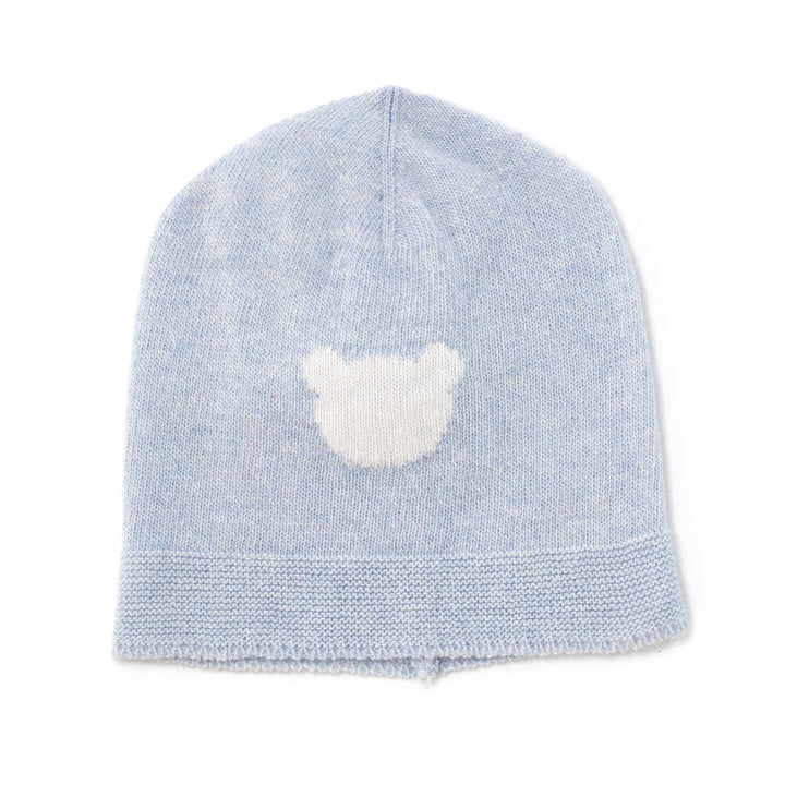 Cappellino in misto lana celeste appl.orsetto