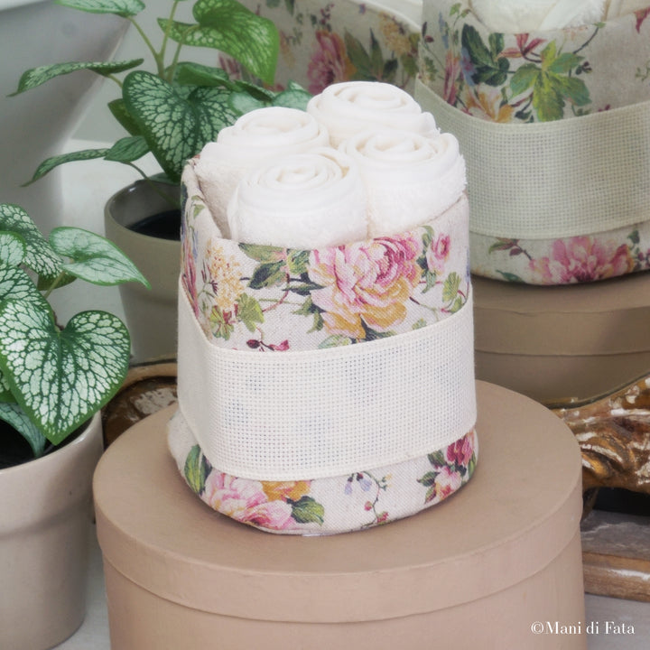 Cestino porta lavette Fiori ricamo punto croce