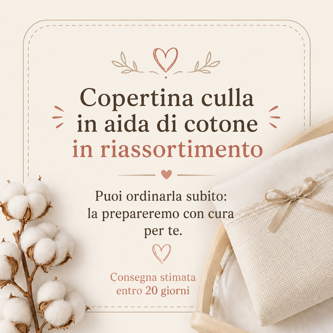 Kit copertina + lenzuolino culla Riccio celeste punto croce