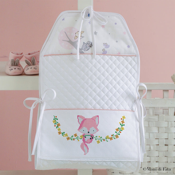 Kit portapannolini rosa Amici del bosco ricamo punto croce