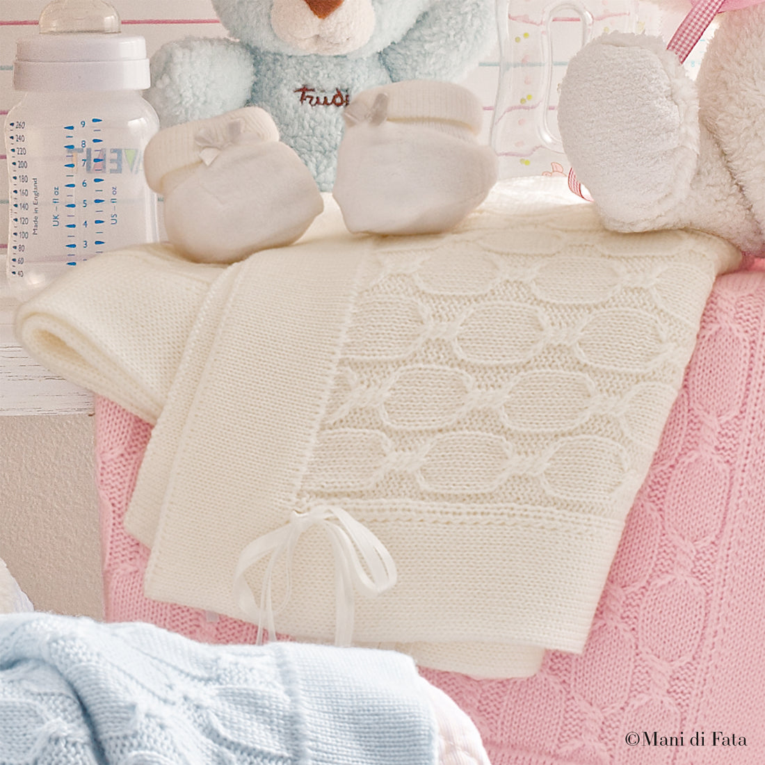 Copertina culla in pura lana bianca lavorazione catene