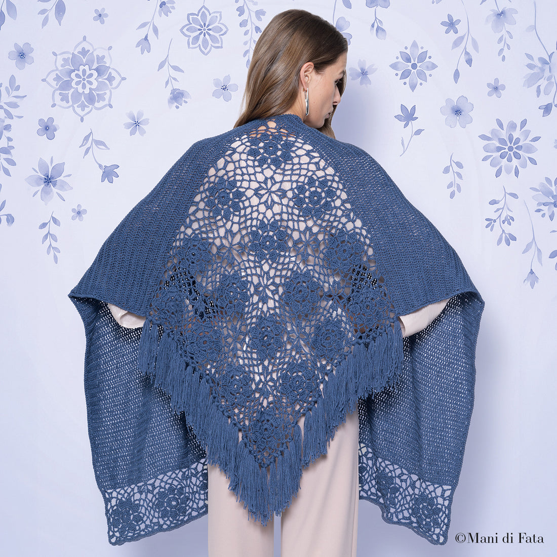 Kit scialle jeans Mattonelle Floreali a uncinetto