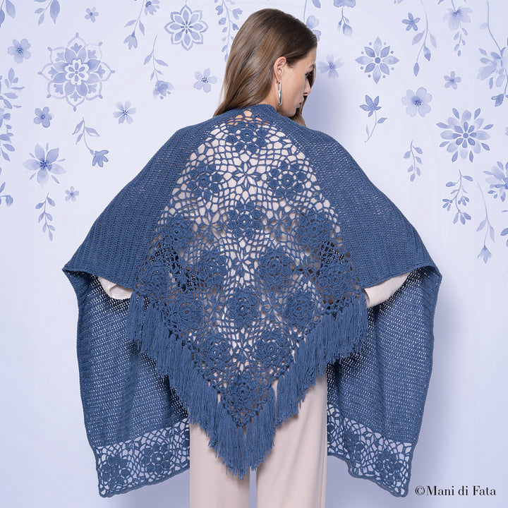 Kit scialle jeans Mattonelle Floreali a uncinetto