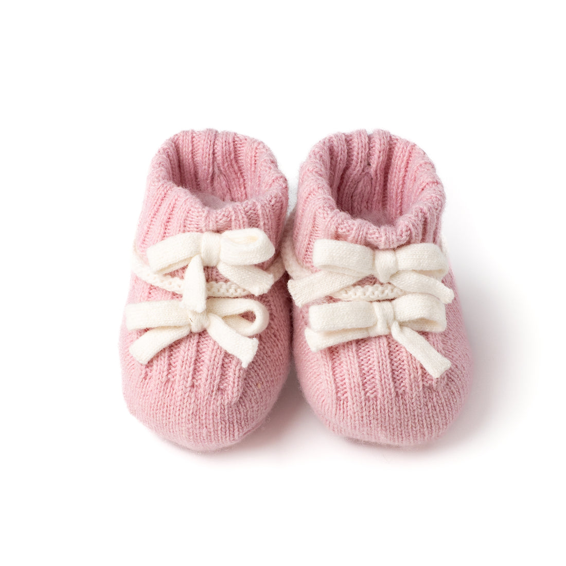Babbucce in lana rosa con fiocchetti