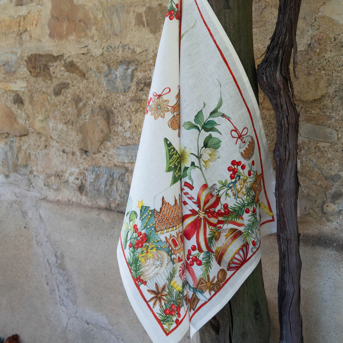 Strofinaccio natalizio in lino "Pan di zenzero'